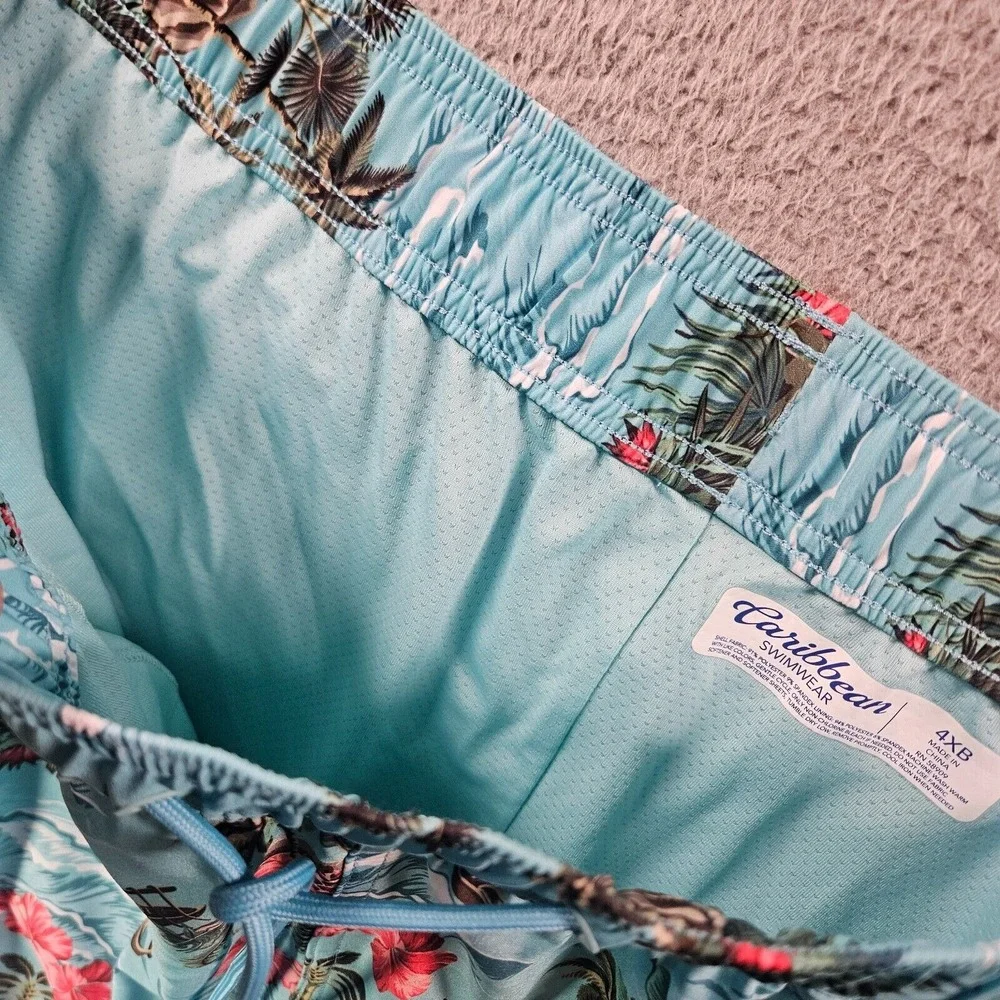 NWT Caribbean Swim Shorts Trunks Men's 4XB Lined Tropical Floral Island Palm Sea